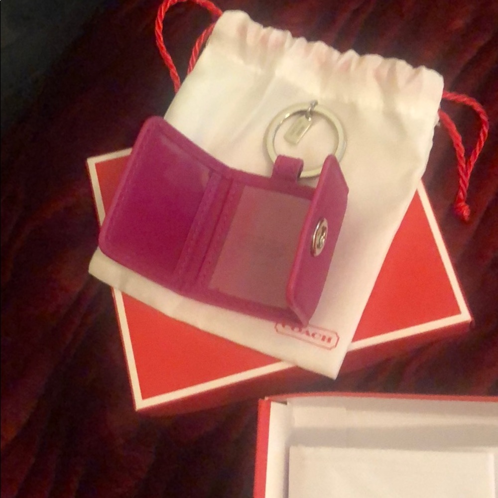 New Coach pink leather photo keychain